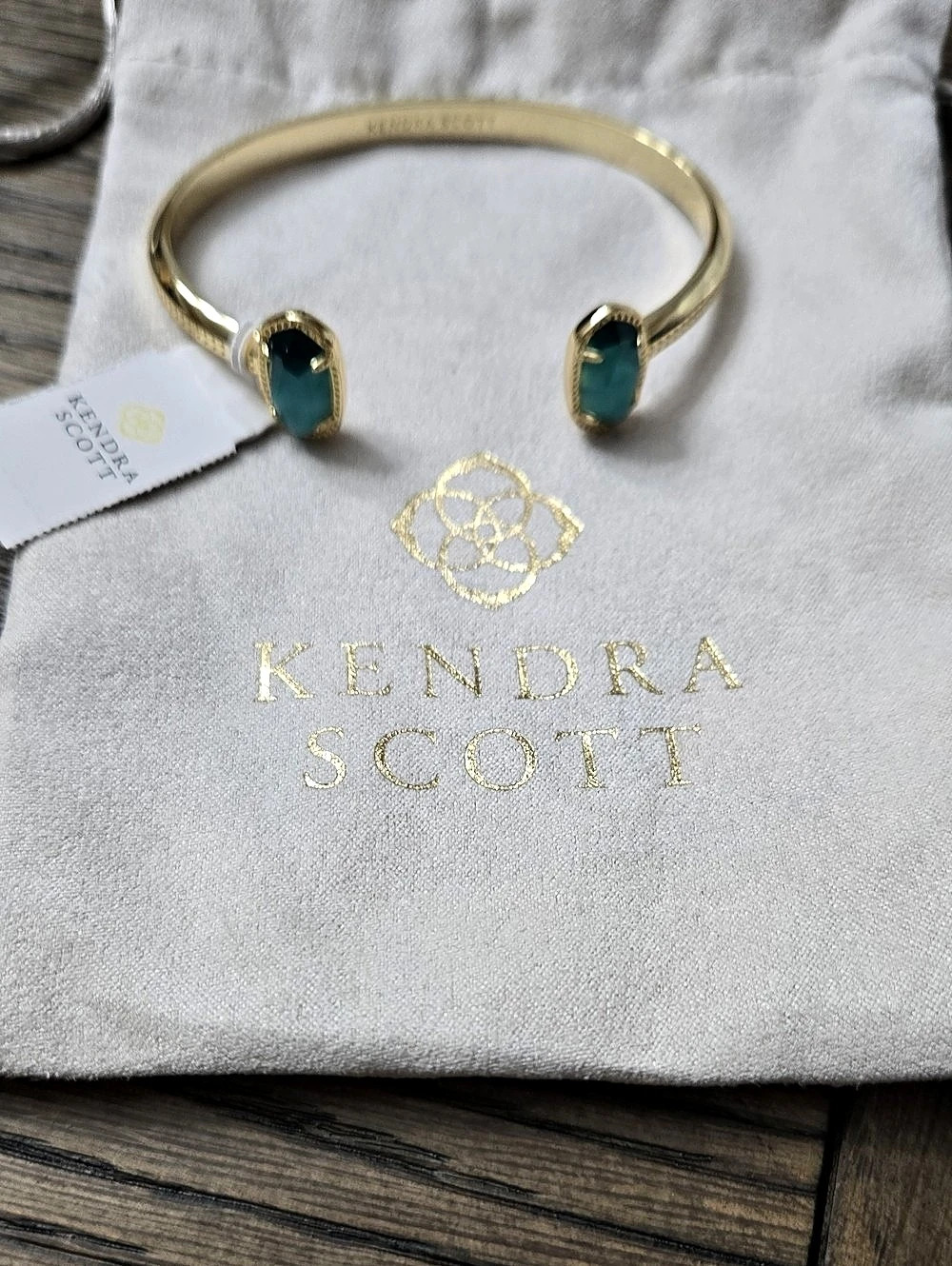 Kendra Scott Elton Gold Cuff Bracelet in Gold & Green